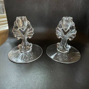 Two Vintage Candleholders by New Martinsville Glass Co. Janice Pattern
